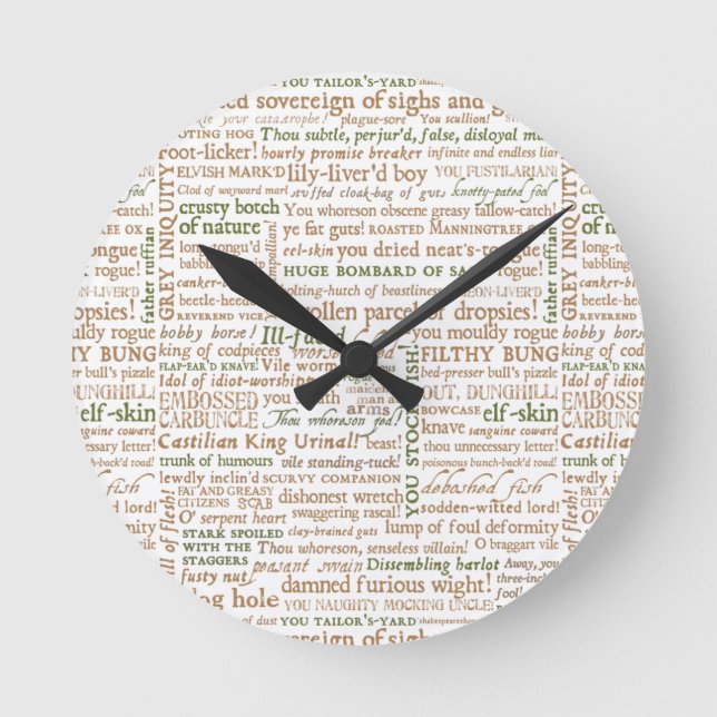 Reloj Redondo Mediano Colección de insultos de Shakespeare (Anverso)