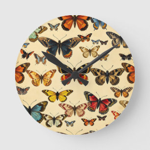 Reloj Redondo Mediano Colección de Mariposas Vintage en Patrón
