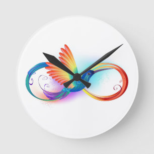 Reloj Redondo Mediano Colibrí arcoiris con símbolo Infinity