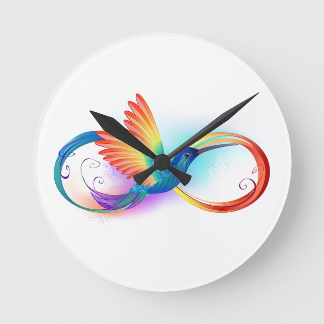 Reloj Redondo Mediano Colibrí arcoiris con símbolo Infinity (Anverso)
