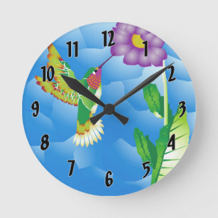 Reloj Redondo Mediano Colibrí: Estilizado