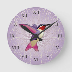 Reloj Redondo Mediano Colibrí rosado