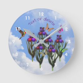 Reloj Redondo Mediano Colibríes Mariposas Iris Flores Personalizadas 