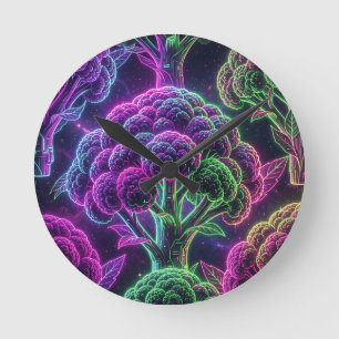 Reloj Redondo Mediano Coliflor Galaxia Ciberpunk Neon