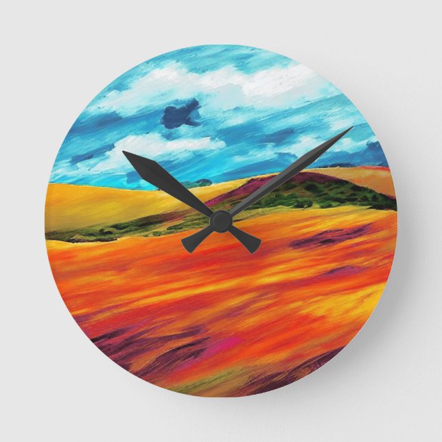 Reloj Redondo Mediano Colinas rojas amarillas (Anverso)