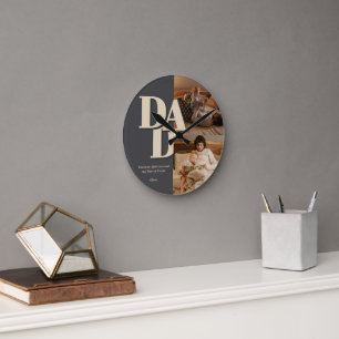 Reloj Redondo Mediano Collage de fotos del Día del Padre personalizado  