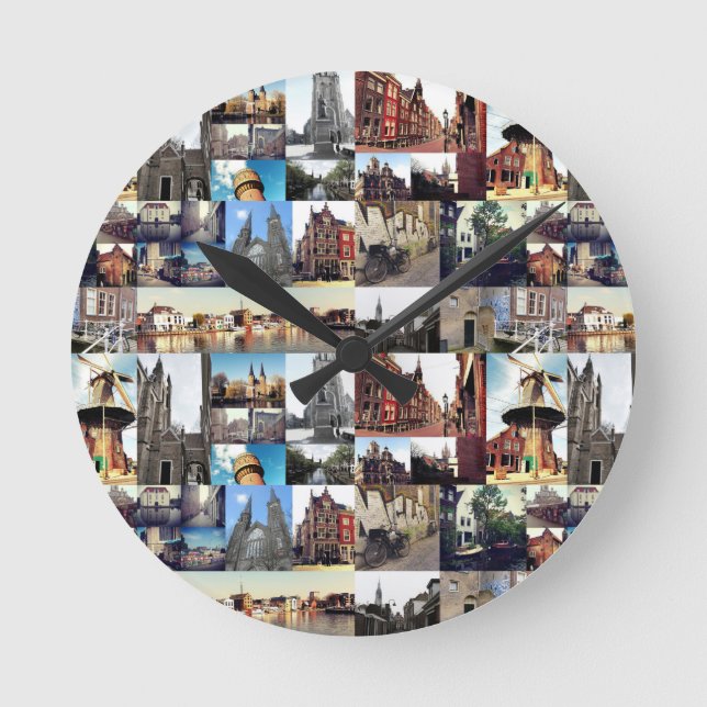 Reloj Redondo Mediano collage de fotos Delft 6 (Anverso)
