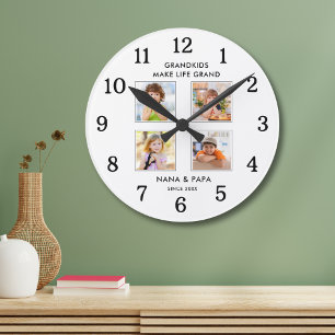 Reloj Redondo Mediano Collage de Fotos Nietos Hacen la Vida Grandiosa Bl