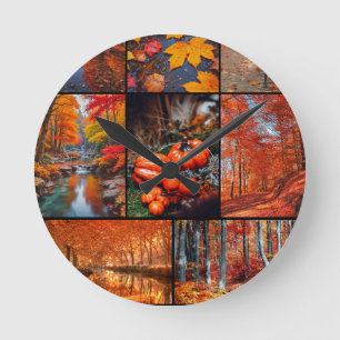 Reloj Redondo Mediano Collage de fotos paisajístico otoñal arte