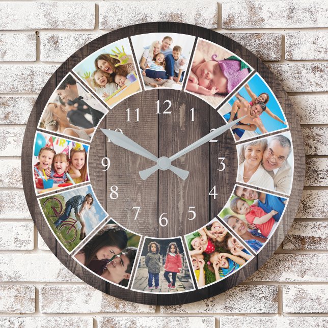 Reloj Redondo Mediano Collage de fotos personalizado Familia Rustic Farm (Subido por el creador)