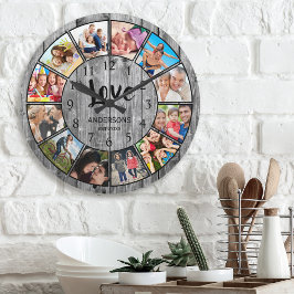 Reloj Redondo Mediano Collage de fotos personalizado Rustic Farmhouse
