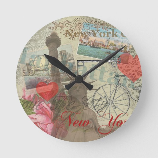 Reloj Redondo Mediano Collage de Nueva York (Anverso)