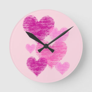 Reloj Redondo Mediano Collage del corazón rosado