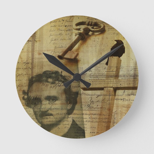 Reloj Redondo Mediano Collage del Poe (Anverso)
