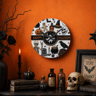 Reloj Redondo Mediano Collage gótico espeluznante de Halloween