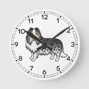 Reloj Redondo Mediano Collie Áspero Blue Merle Perro de Dibujos Animados