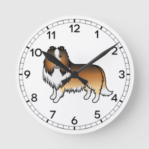 Reloj Redondo Mediano Collie Áspero Sable Perro De Dibujos Animados Lind