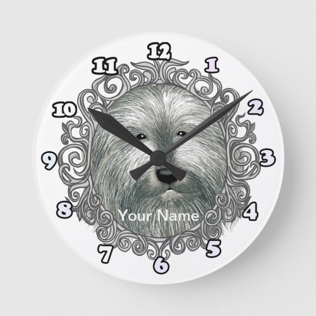 Reloj Redondo Mediano Collie Barbudo Adornado (Anverso)