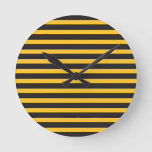 Reloj Redondo Mediano Color amarillo negro Líneas horizontales animal de