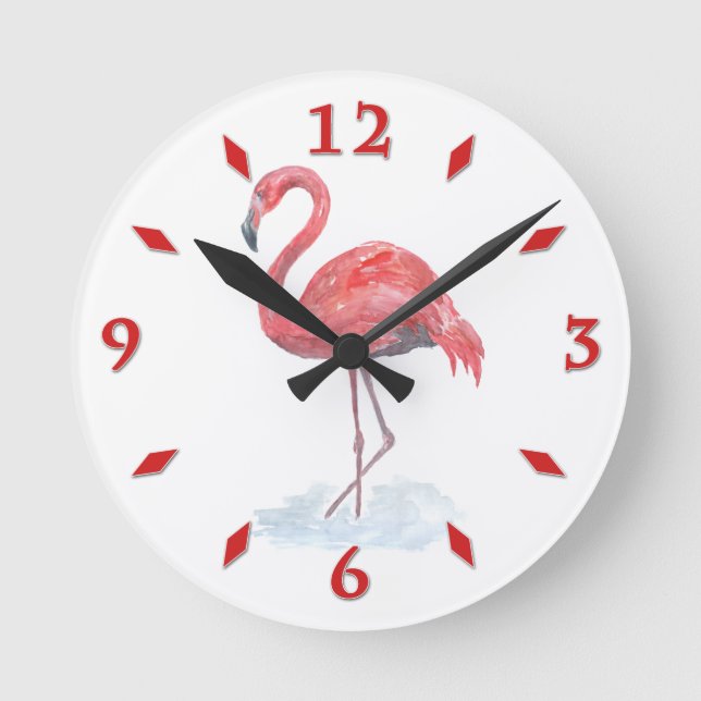 Reloj Redondo Mediano Color de agua rosa Flamingo . (Anverso)