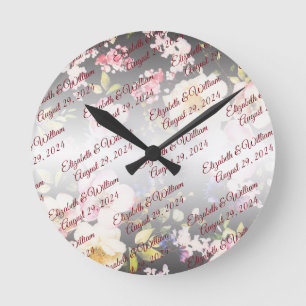 Reloj Redondo Mediano Color de agua rosas amarillas rosas rosas, negro b