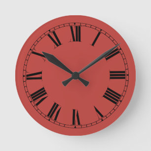 Reloj Redondo Mediano Color sólido rojo del tomate negro