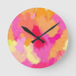 Reloj Redondo Mediano Colores de agua rosas, Naranjas y amarillas