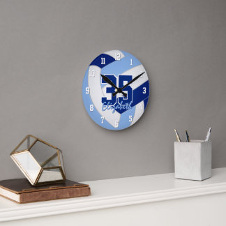 Reloj Redondo Mediano colores de equipo azul oscuro claro voleibol perso