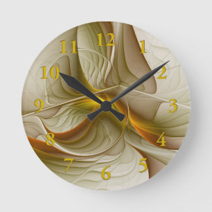 Reloj Redondo Mediano Colores de metales preciosos, arte fractal abstrac