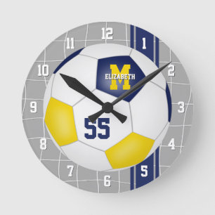 Reloj Redondo Mediano colores del equipo de oro azul varsity stripes soc
