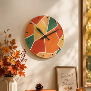 Reloj Redondo Mediano Colores geométricos de otoño en arte de pared para