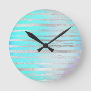 Reloj Redondo Mediano Colores Pastel Unicornio Detalle Plateado Arcoíris