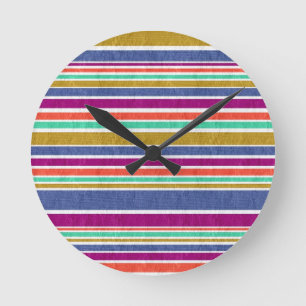 Reloj Redondo Mediano Colores Retro con Aspecto Texturizado Rayas