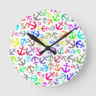 Reloj Redondo Mediano Colorful Boat Anchor Pattern