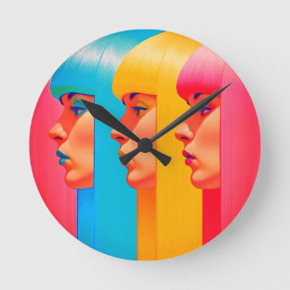 Reloj Redondo Mediano Colorful Faces Vibrant Multicolor Side Profiles