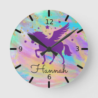 Reloj Redondo Mediano Colorful Gold Speckled Purple Unicorn