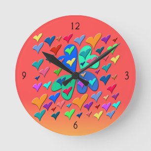 Reloj Redondo Mediano Colorful Hearts Round Clock