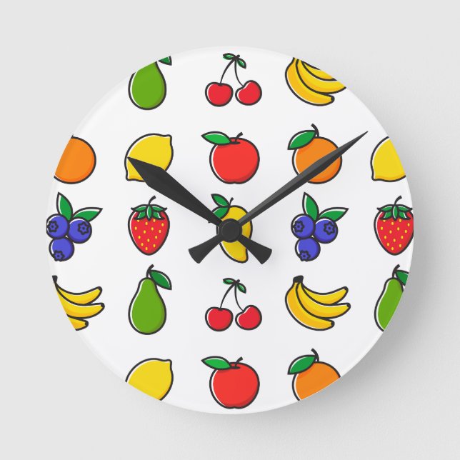 Reloj Redondo Mediano Colorful Mixed Fruit Pattern (Anverso)