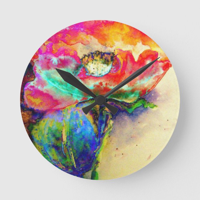 Reloj Redondo Mediano Colorful retro Abstract Poppy watercolor  (Anverso)