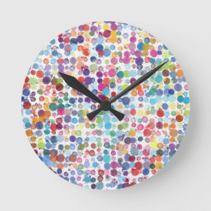 Reloj Redondo Mediano Colorida acuarela de punto de polka arcoiris