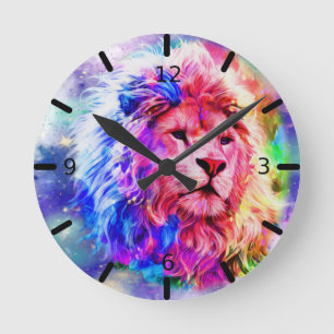 Reloj Redondo Mediano Colorida acuarela - León
