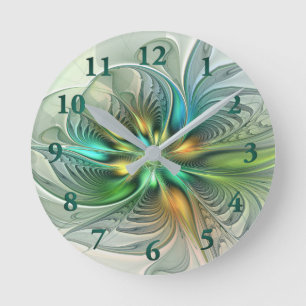 Reloj Redondo Mediano Colorida Fantasía Moderna Abstracto Flor Fractal