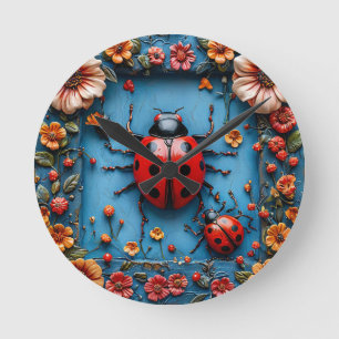 Reloj Redondo Mediano Colorida mariquita 3d