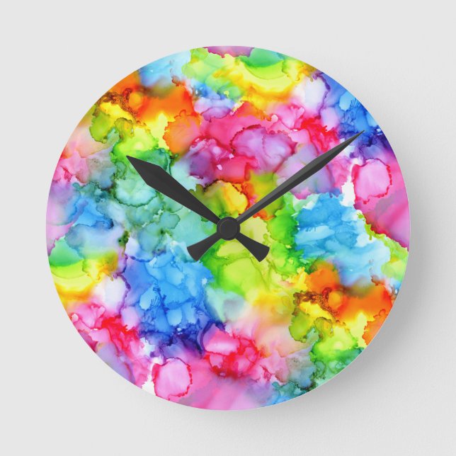 Reloj Redondo Mediano Colorida tinta de tinte de arcoiris (Anverso)