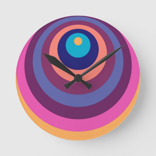 Reloj Redondo Mediano Coloridas franjas funky patrón geométrico moderno (Anverso)