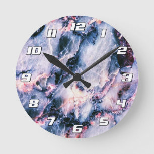 Reloj Redondo Mediano Coloridas y elegantes números azul y rosa de mármo