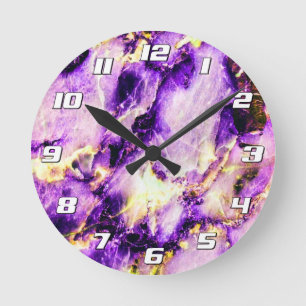 Reloj Redondo Mediano Coloridas y elegantes números de oro morado rosado