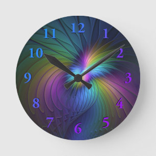 Reloj Redondo Mediano Colorido Con Azul Moderno Resumen Arte Fractal