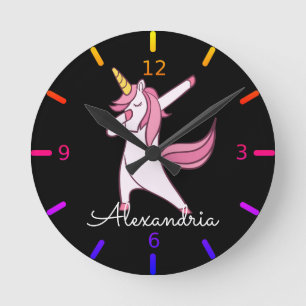 Reloj Redondo Mediano Colorido Dabbing Unicorn