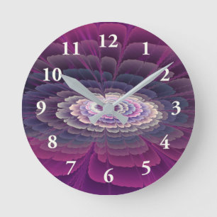 Reloj Redondo Mediano Colorido Floral Arte Abstracto Fractal Rosa Impact